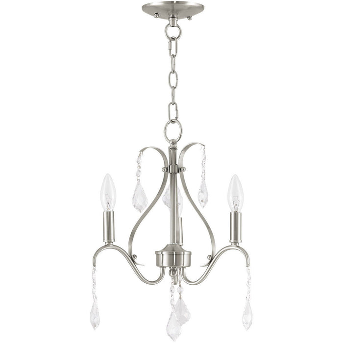 Three Light Dimmable Chandelier With Shades - Nickel