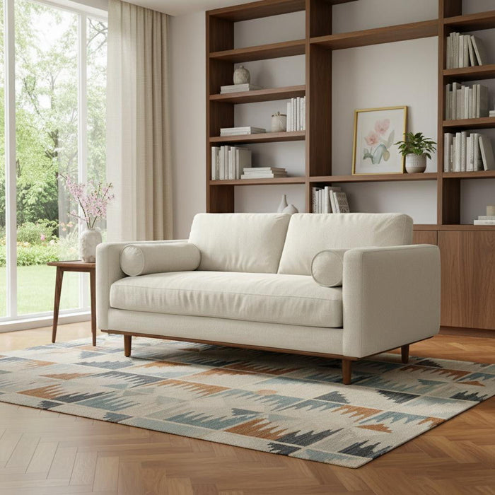 72" Fabric Sofa With Brown Legs - Cream