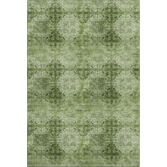 8' X 10' Floral Medallion Distressed Washable Area Rug With UV Protection (648938) - Olive Green / Ivory