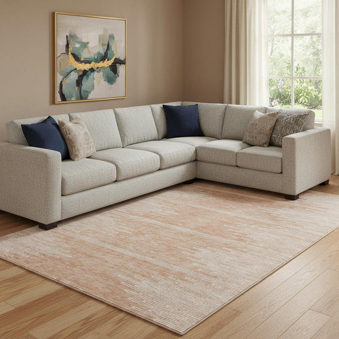 9' X 12' Abstract Washable Area Rug With UV Protection (653718) - Salmon / Ivory