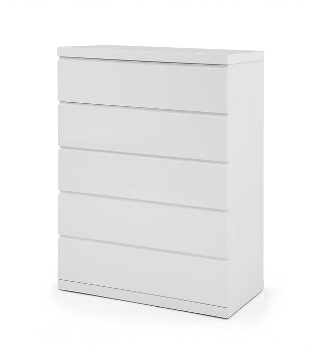 36 X 20 X 47 Gloss Stainless Steel 5 Drawer Chest - White