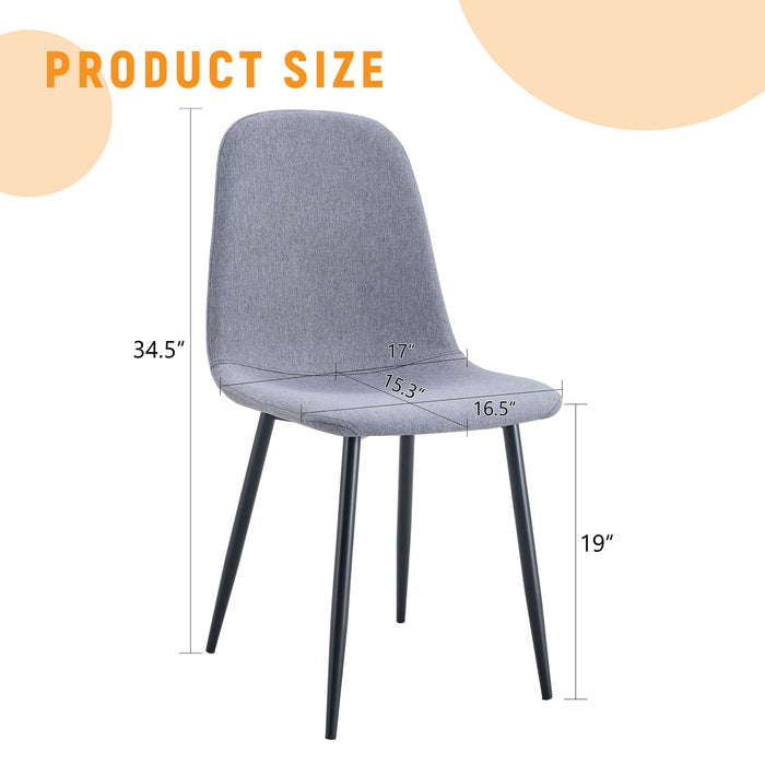 Set of four Giga luxury light gray linen and cotton dining chairs with black metal legs, high resilience and modern design.