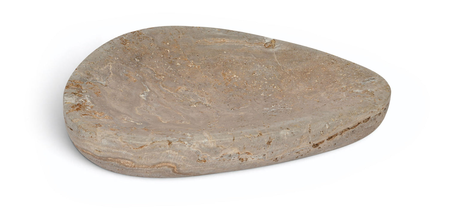 Meridian Furniture Whelan travertine bowl, a stylish and natural-looking plate made of textured travertine stone.