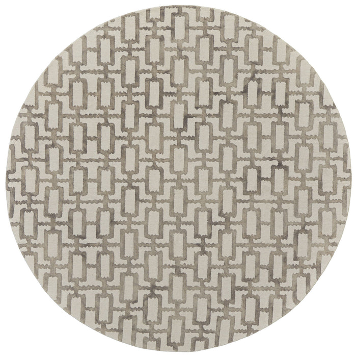 10' Round Trellis Hand Tufted Area Rug - Ivory And Tan