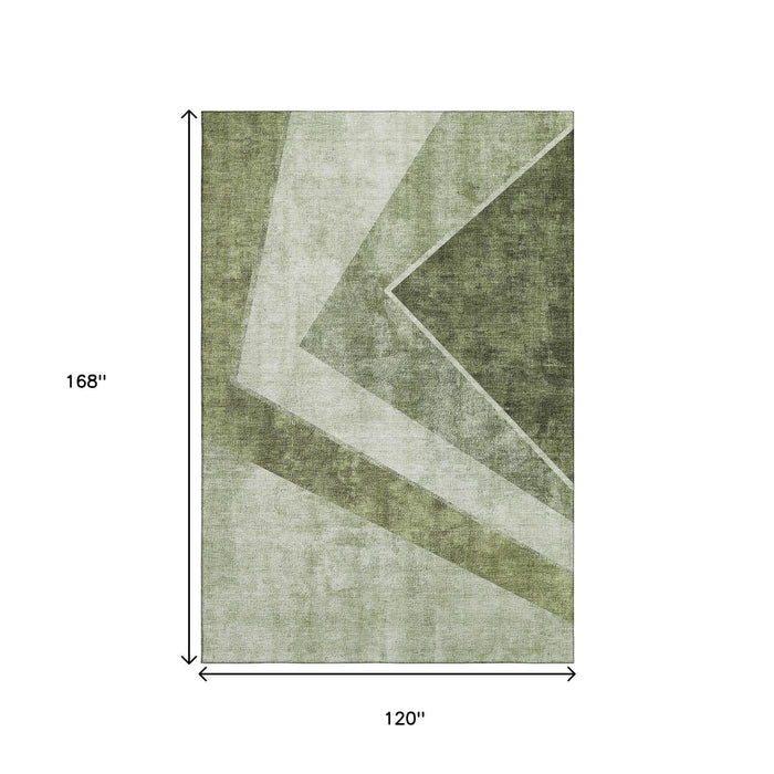 10' X 14' Geometric Washable Area Rug With UV Protection (655573) - Olive Green / Gray / Silver