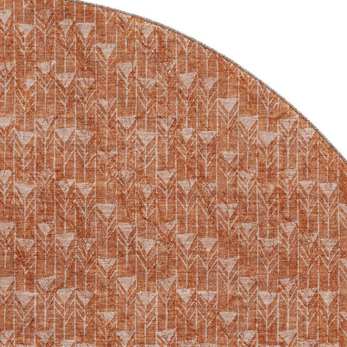 8' Geometric Washable Round Rug With UV Protection (647125) - Terra Cotta / Ivory