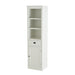 Giga retro-style 75-inch tall white display shelf with cabinet for hallways, living rooms, and kitchens, featuring open and enclosed storage.