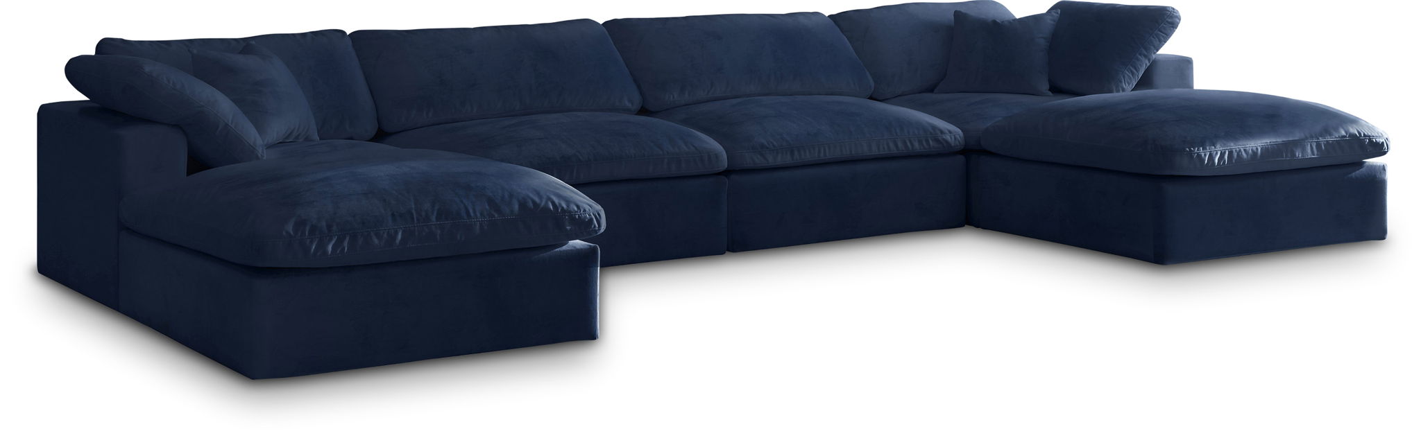 Cozy Meridian Furniture 6-piece modular double chaise sectional with plush cushions and modern design in a neutral fabric.