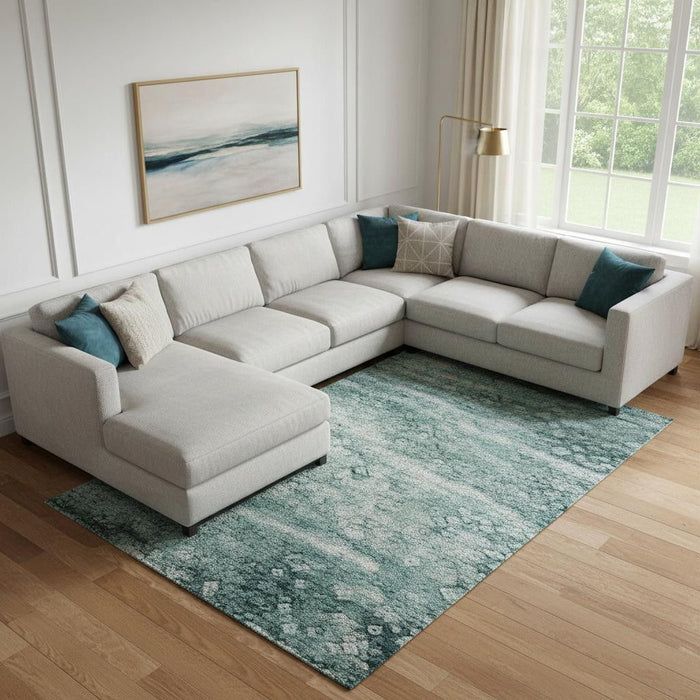 10' X 14' Abstract Washable Area Rug With UV Protection (715393) - Teal / Ivory