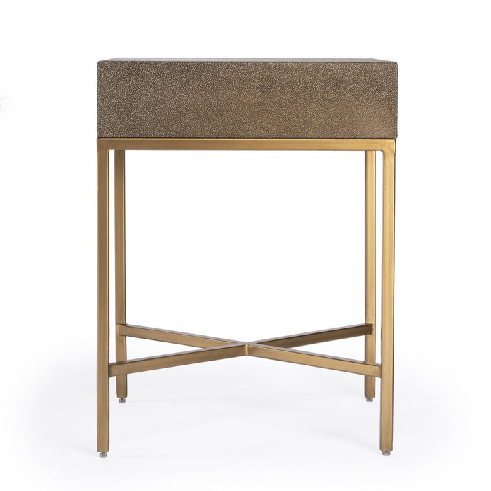 Shagreen Faux Leather End Table With Drawer - Gold