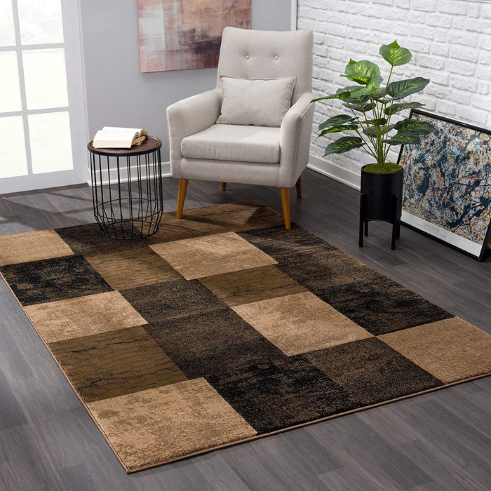 8' x 10' Checkered Dhurrie Area Rug - Brown
