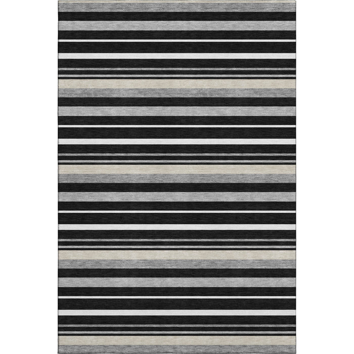 10' X 14' Striped Washable Area Rug With UV Protection (669901) - Black / Ivory / Gray