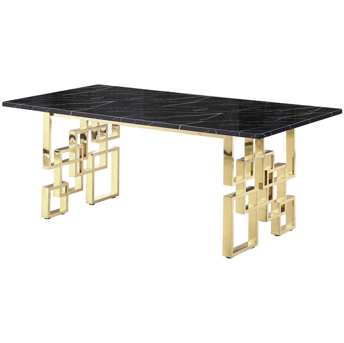 79" Marble And Metal Double Pedestal Base Dining Table - Black / Gold