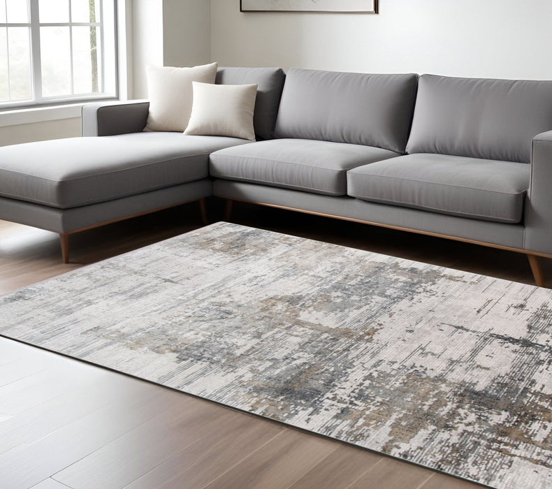 8' X 10' Contemporary Abstract Area Rug With Fringe - Ivory