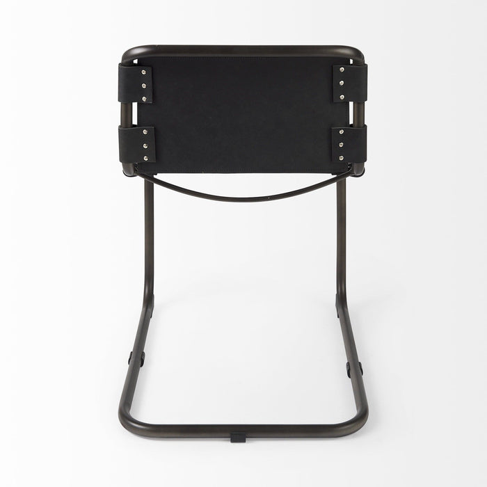 Leather Metal Open Back Dining Side Chair - Black