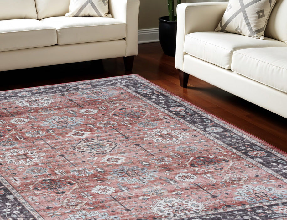 5' X 7' Oriental Distressed Non Skid Area Rug (553245) - Brick Red / Black