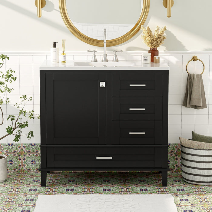 Modern Giga bathroom vanity with sink, solid wood frame, soft closing door, and three drawers for stylish bathroom storage.