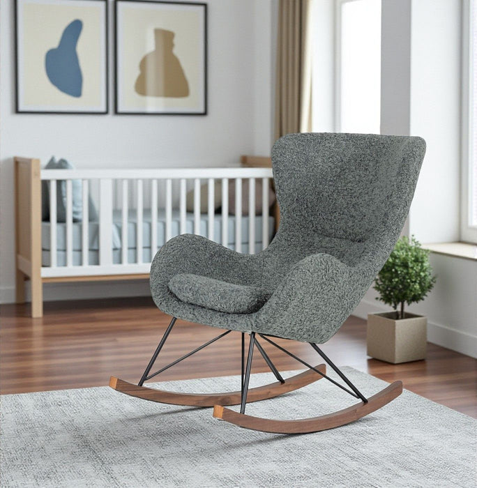 30" Faux Fur Metal And Solid Wood Rocking Chair - Gray And Brown