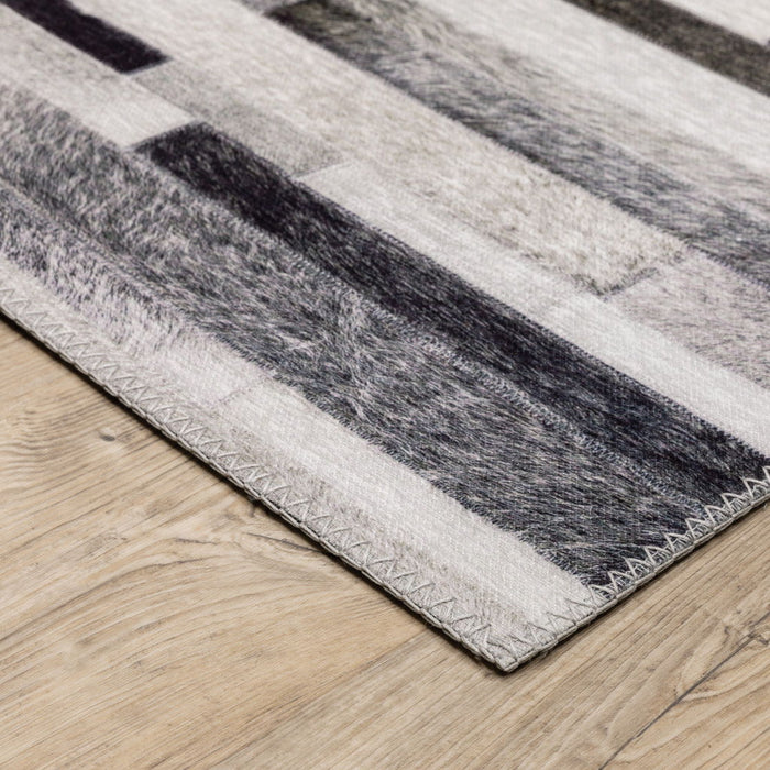 9' x 12' Geometric Power Loom Stain Resistant Area Rug - Gray Charcoal And Beige