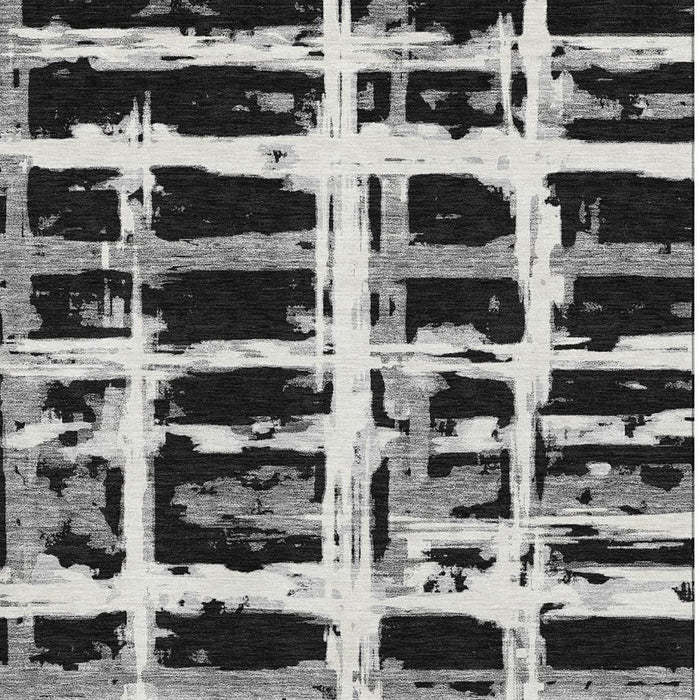 10' X 14' Striped Washable Area Rug With UV Protection - Black And Silver