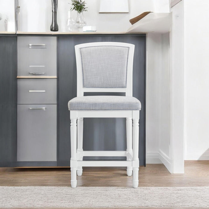 Fabric Solid Wood Counter Height Bar Chair - Gray / White