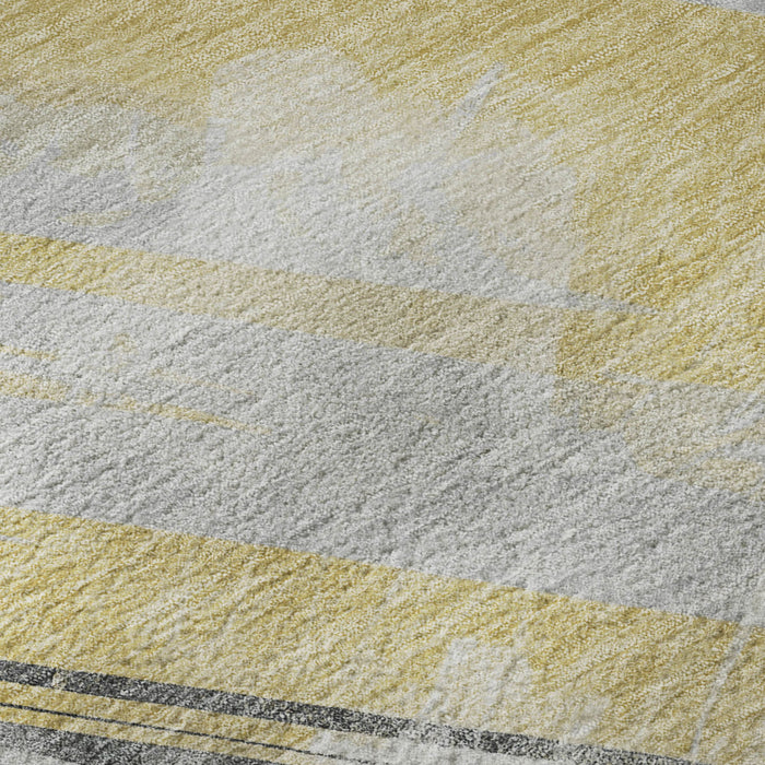 10' X 14' Striped Washable Area Rug With UV Protection (694278) - Gold / Gray / Ivory