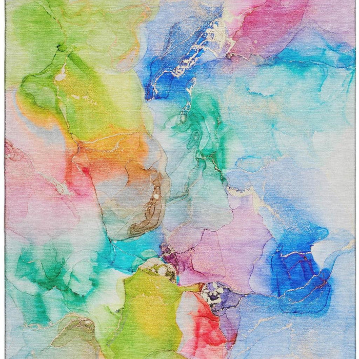10' X 14' Abstract Washable Area Rug With UV Protection (647458) - Blue / Green / Purple