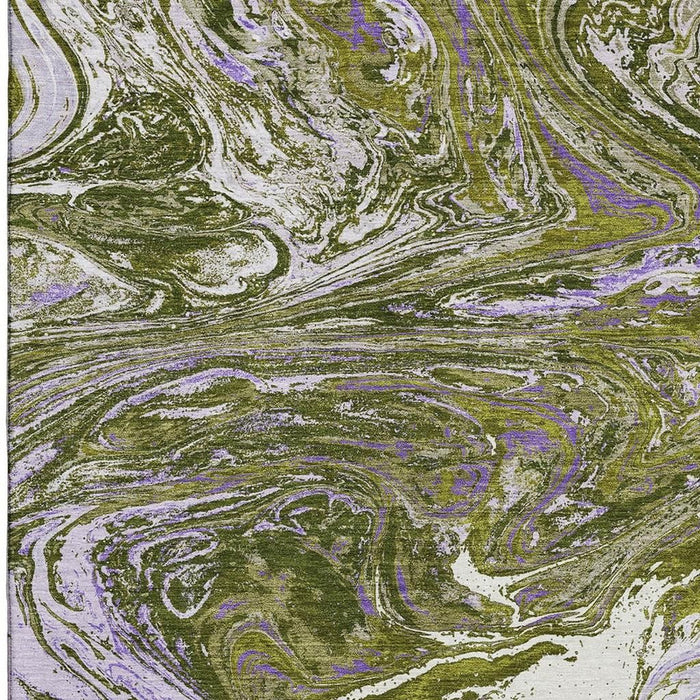 10' X 14' Abstract Washable Area Rug With UV Protection (683135) - Olive Green / Purple / Ivory