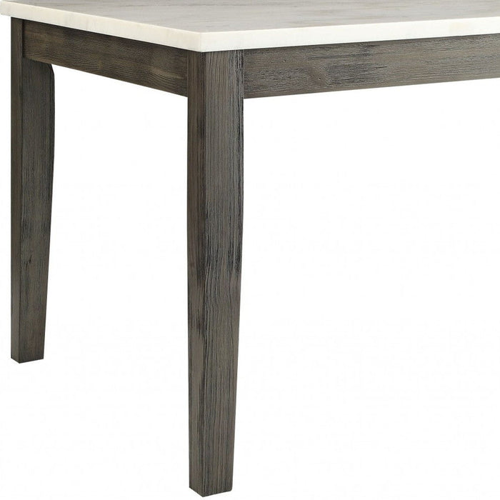 64" Marble And Solid Wood Dining Table - White