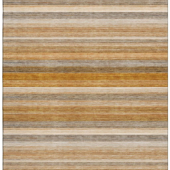 9' X 12' Striped Washable Area Rug With UV Protection (648051) - Rust / Gray / Ivory