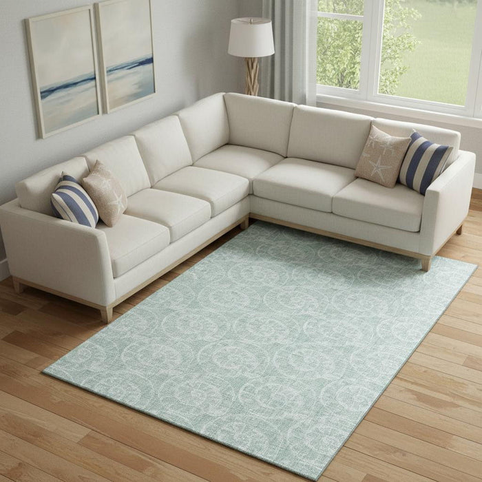 10' X 14' Geometric Washable Area Rug With UV Protection (646115) - Green / Ivory