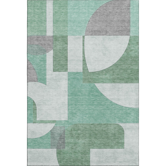 10' X 14' Abstract Geometric Washable Area Rug With UV Protection (697356) - Green / Gray / Ivory