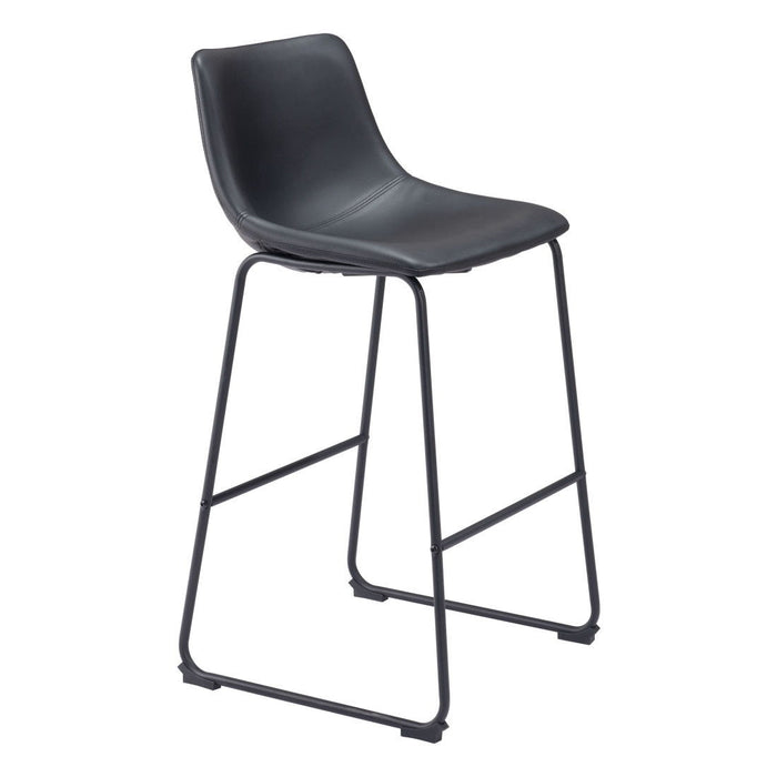 29" Transitional Faux Leather And Steel Counter Height Bar Chairs (Set of 2) - Black