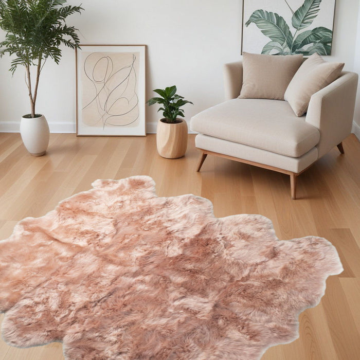 6' x 6' Wool Sheepskin Handmade Area Rug - Pink