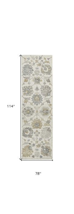 7' x 10' Hand Tufted Space Dyed Traditional Floral Indoor Area Rug - Ivory