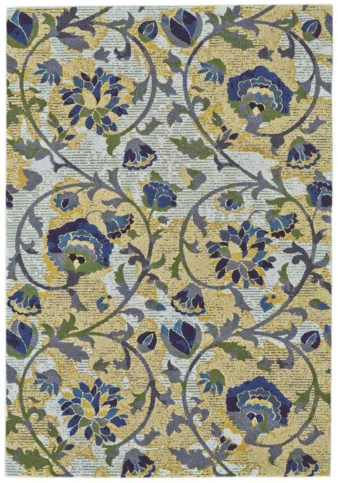 10' x 13' Floral Power Loom Area Rug - Gold Green And Ivory