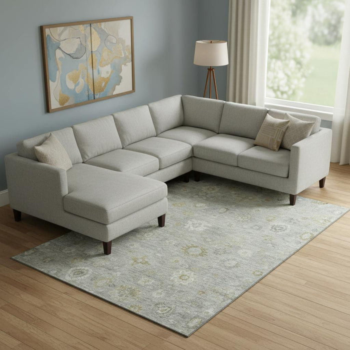 10' X 14' Damask Washable Area Rug With UV Protection (700817) - Gray / Gold / Ivory