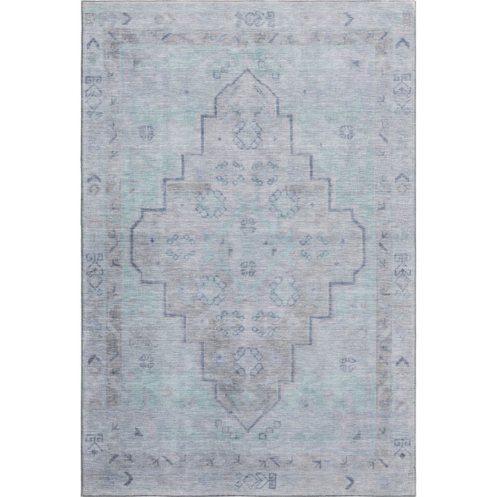 10' X 14' Medallion Washable Area Rug With UV Protection (708067) - Gray / Teal