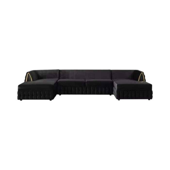 Velvet U Shaped Sofa Chaise Sectional With Toss Pillows - Black