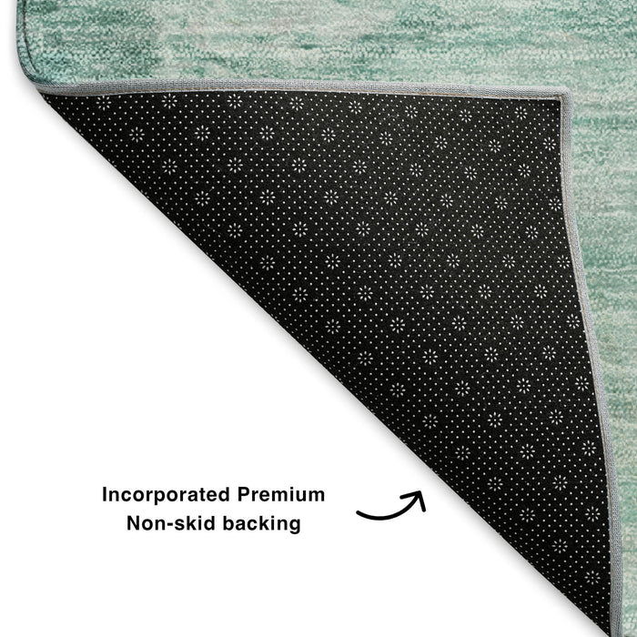 8' Abstract Washable Round Rug With UV Protection (650743) - Teal / Ivory