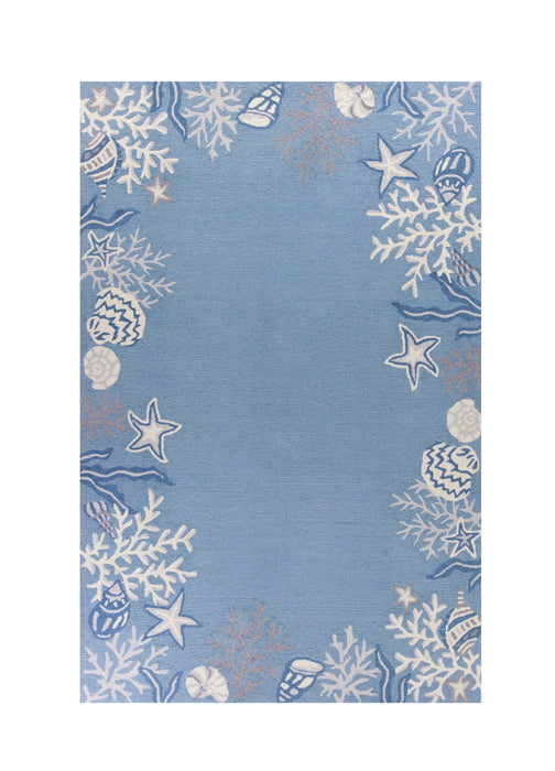 8' x 10' Hand Hooked Bordered Coral Reef Indoor Area Rug - Sea Blue