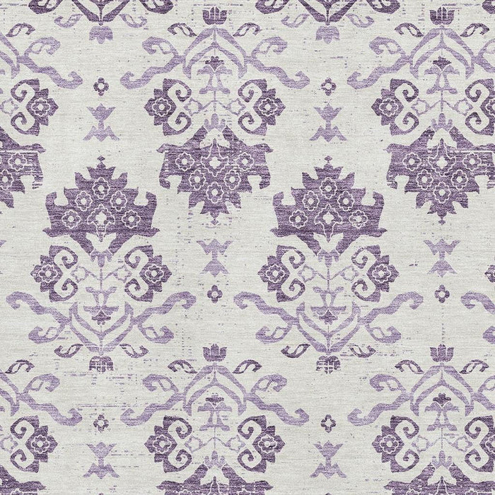 8' X 10' Medallion Washable Area Rug With UV Protection - Purple / Ivory