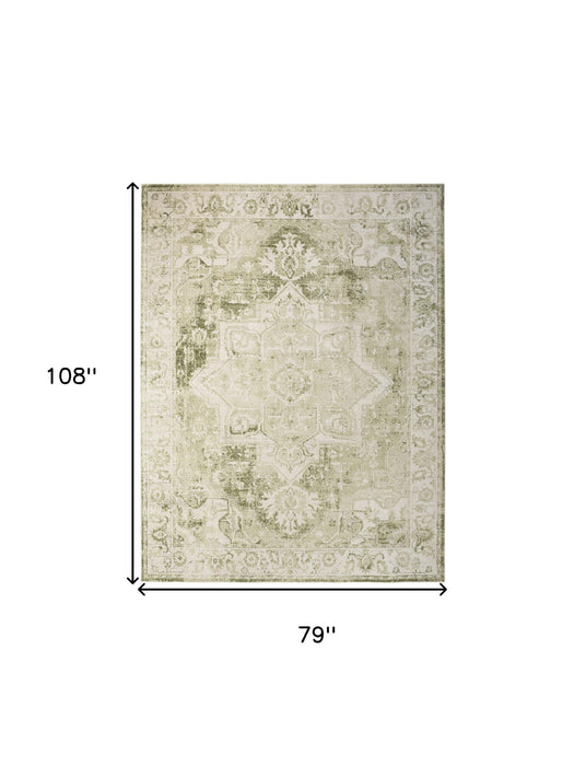 7' X 9' Floral Medallion Area Rug (550269) - Ivory / Tan