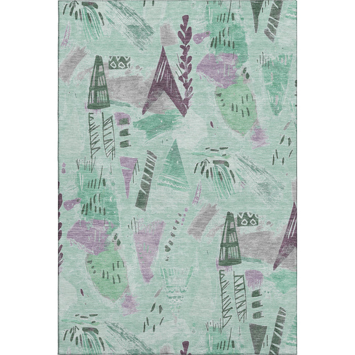 10' X 14' Geometric Washable Area Rug With UV Protection (694532) - Pale Aqua / Teal / Green