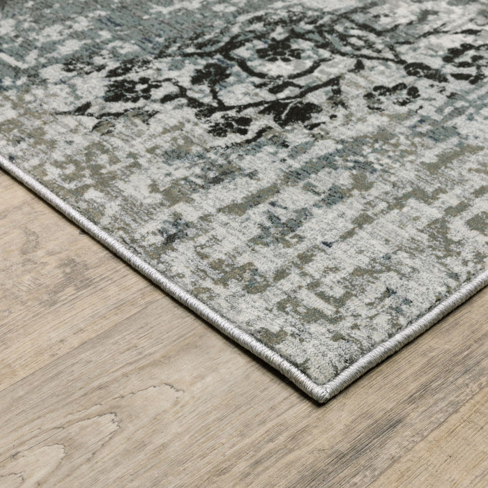 8' x 11' Abstract Power Loom Stain Resistant Area Rug - Ivory Gray Charcoal Blue And Navy