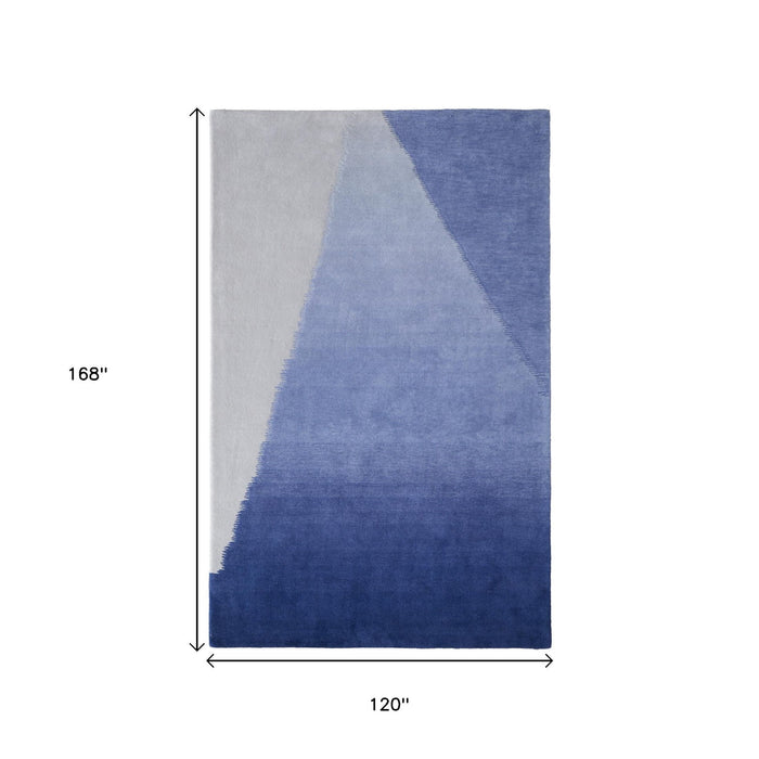 10' X 14' Geometric Hand Tufted Area Rug - Blue And Gray