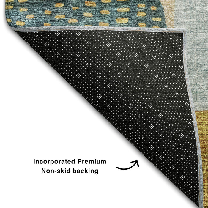 10' X 14' Geometric Washable Area Rug With UV Protection (684804) - Green / Teal / Orange / Purple