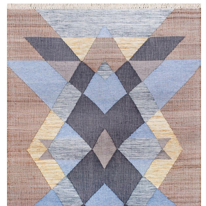 9' X 12' Jute Geometric Hand Woven Area Rug (712738) - Tan / Blue