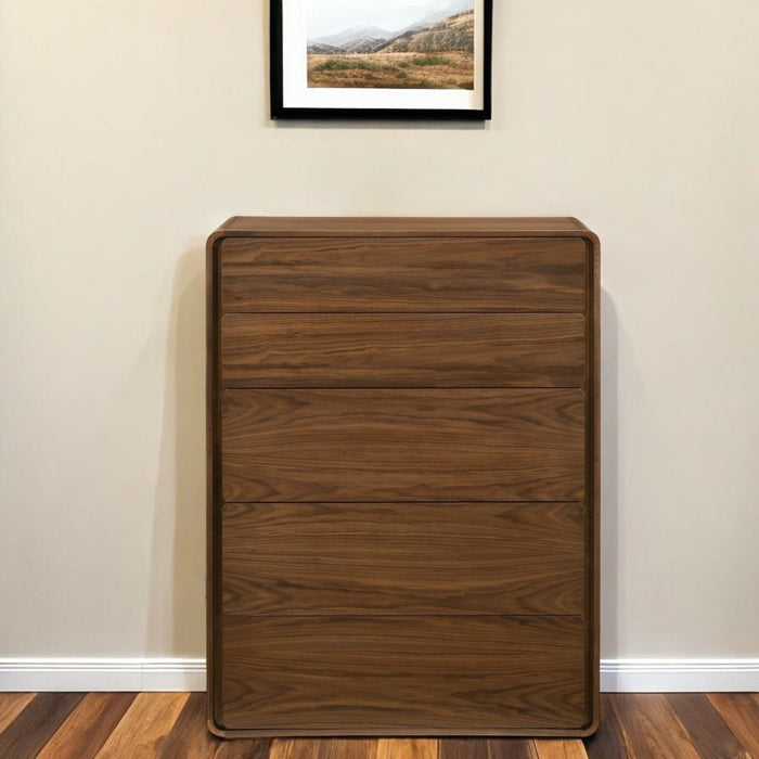 Wood Five Drawer Chest - Walnut