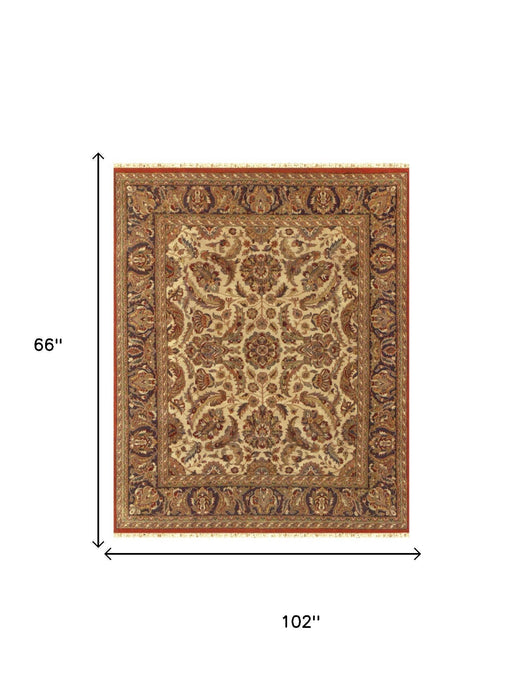 5' X 8' Wool Oriental Hand Knotted Area Rug With Fringe (744147) - Brown / Tan / Red